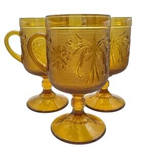 VTG Set of 3 70's Indiana Amber Glass Tiara Sandwich Goblet Mug Wine Water